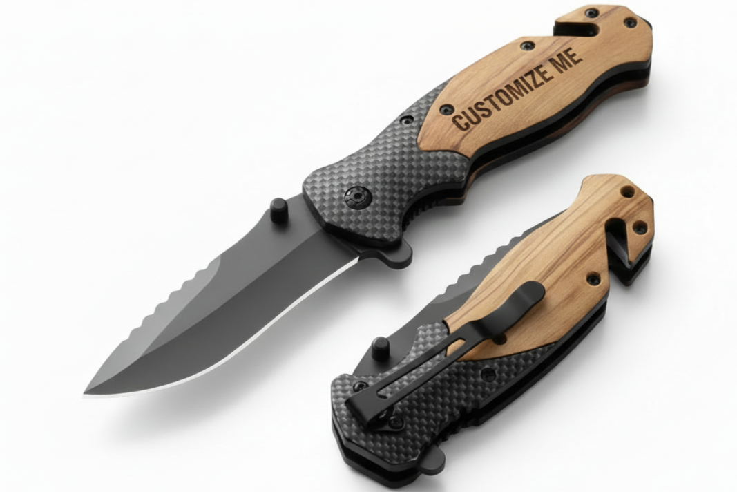 Customizable Olive Wood Handled Pocket Knife