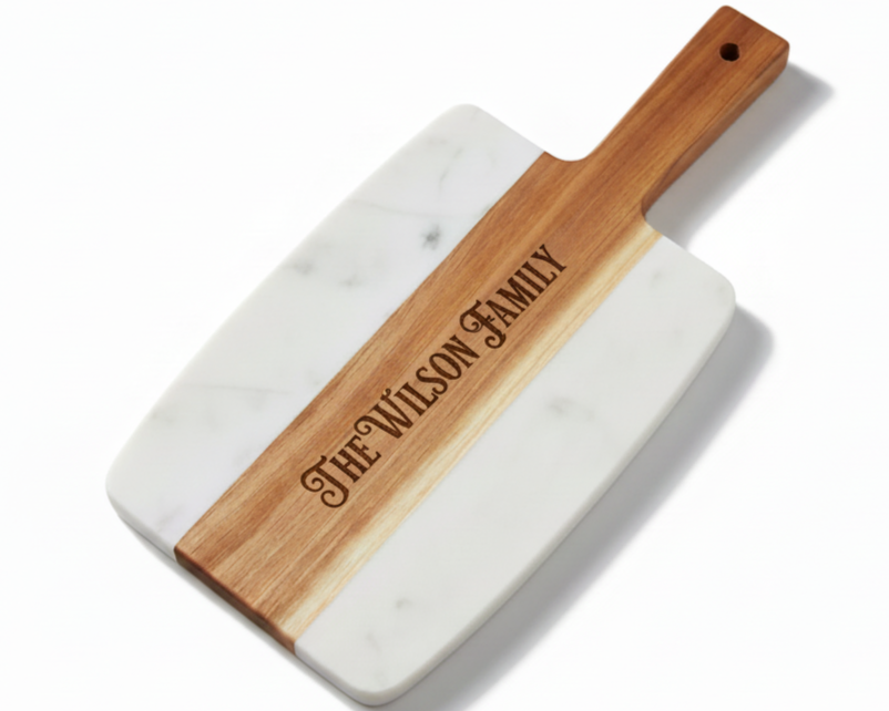Customizable Acacia Wood and White Marble Cutting Board
