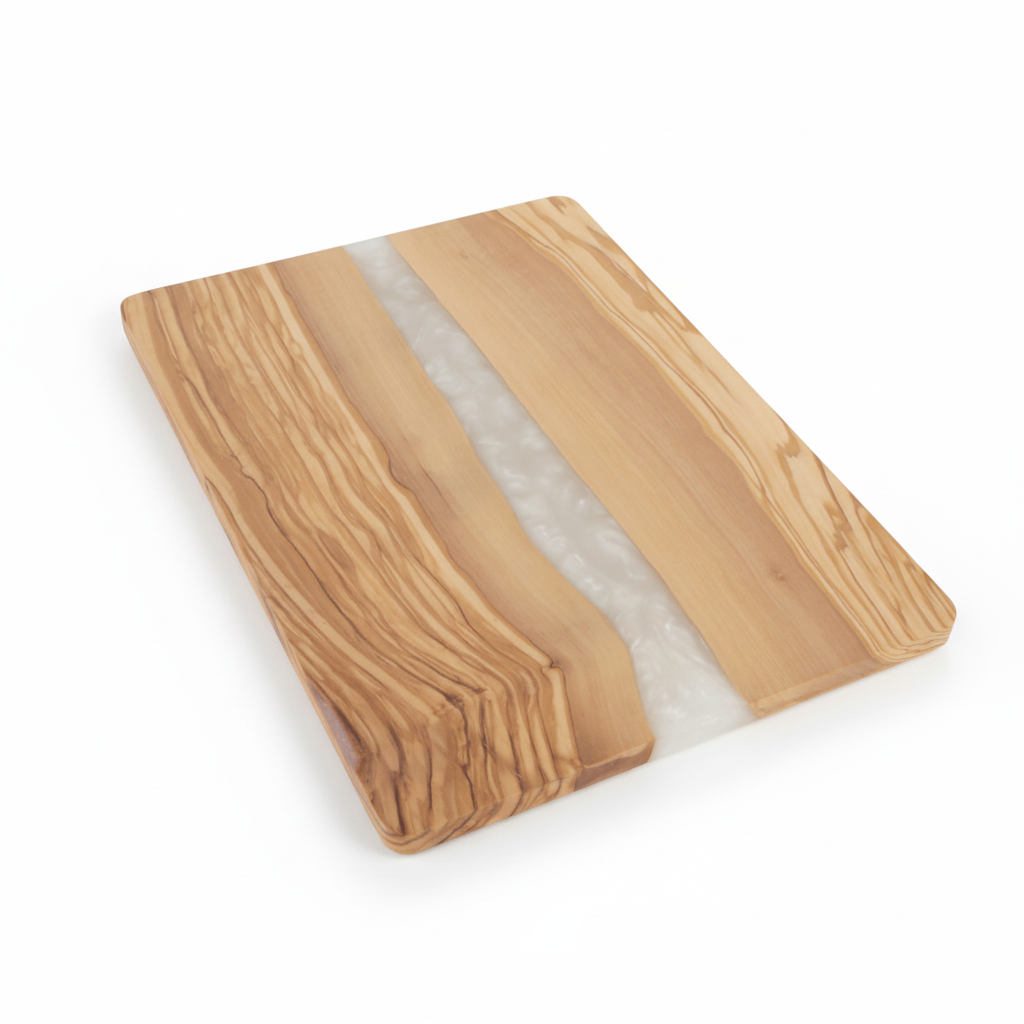 Custom Olive Wood and White Resin Cutting Board